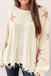Hazel Blues® |  Contrast Star Raw Hem Long Sleeve Knit Top
