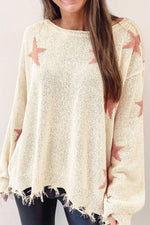 Hazel Blues® |  Contrast Star Raw Hem Long Sleeve Knit Top