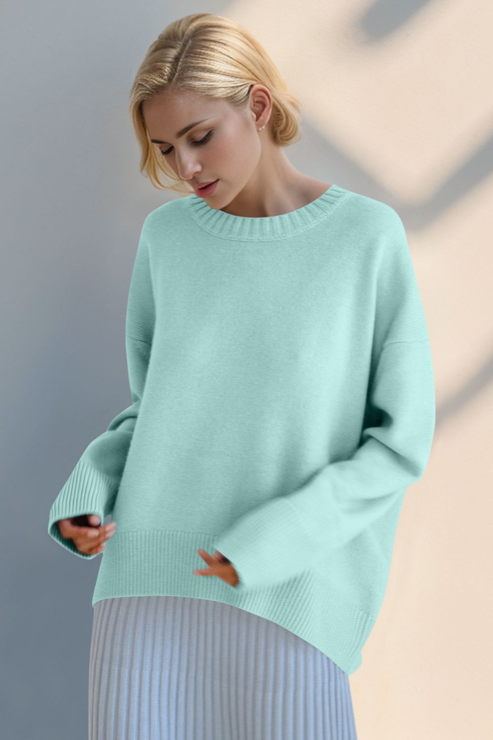 Hazel Blues® |  Basic Bae Round Neck Dropped Shoulder Sweater