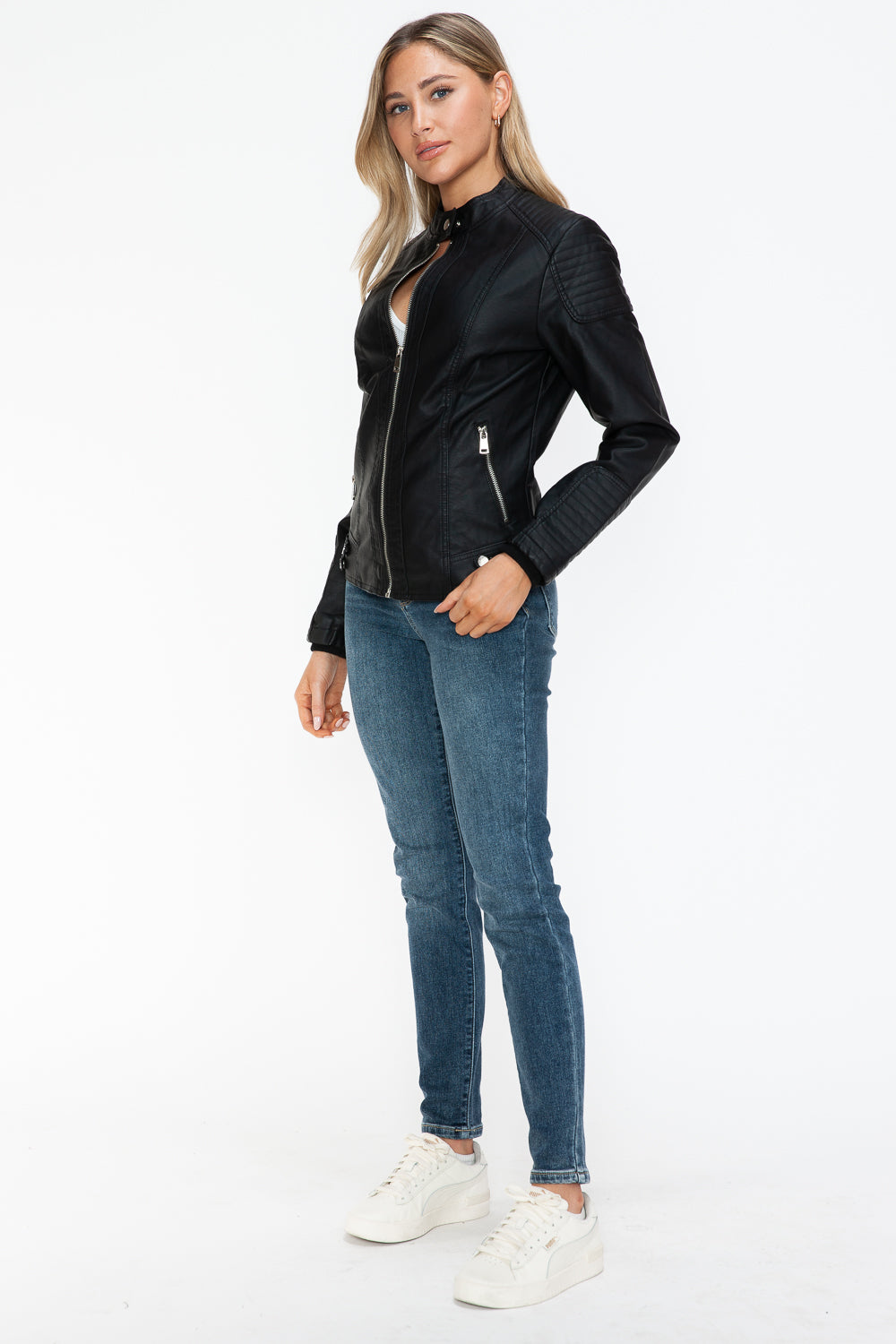 Hazel Blues® |  Snobbish Faux Leather Biker Jacket with Side Zip Pockets