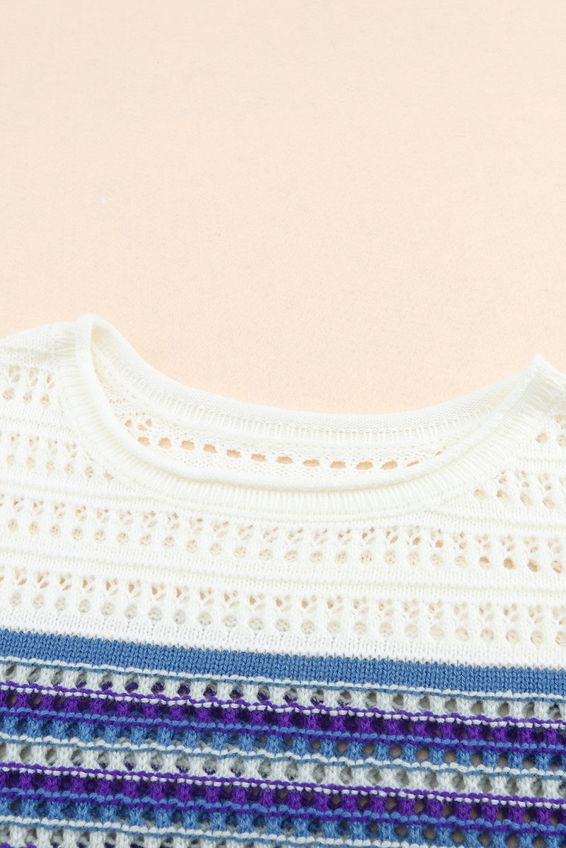 Hazel Blues® |  Leopard Striped Round Neck Crochet Knit Top
