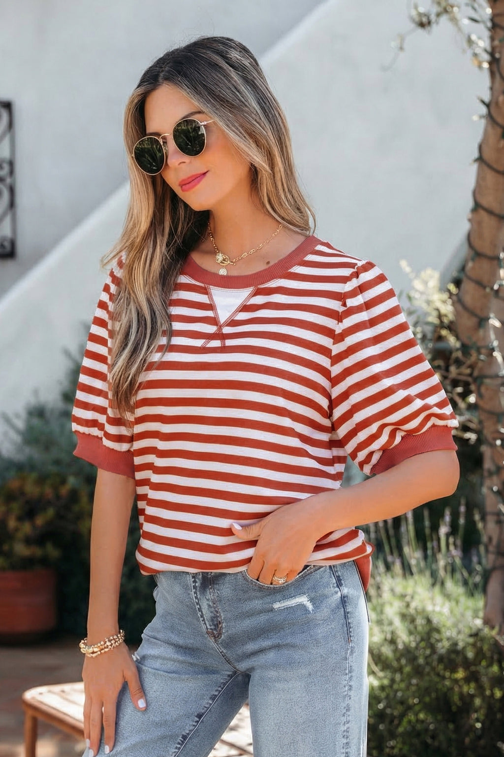 Juliette Claire Orange Stripe T-Shirt