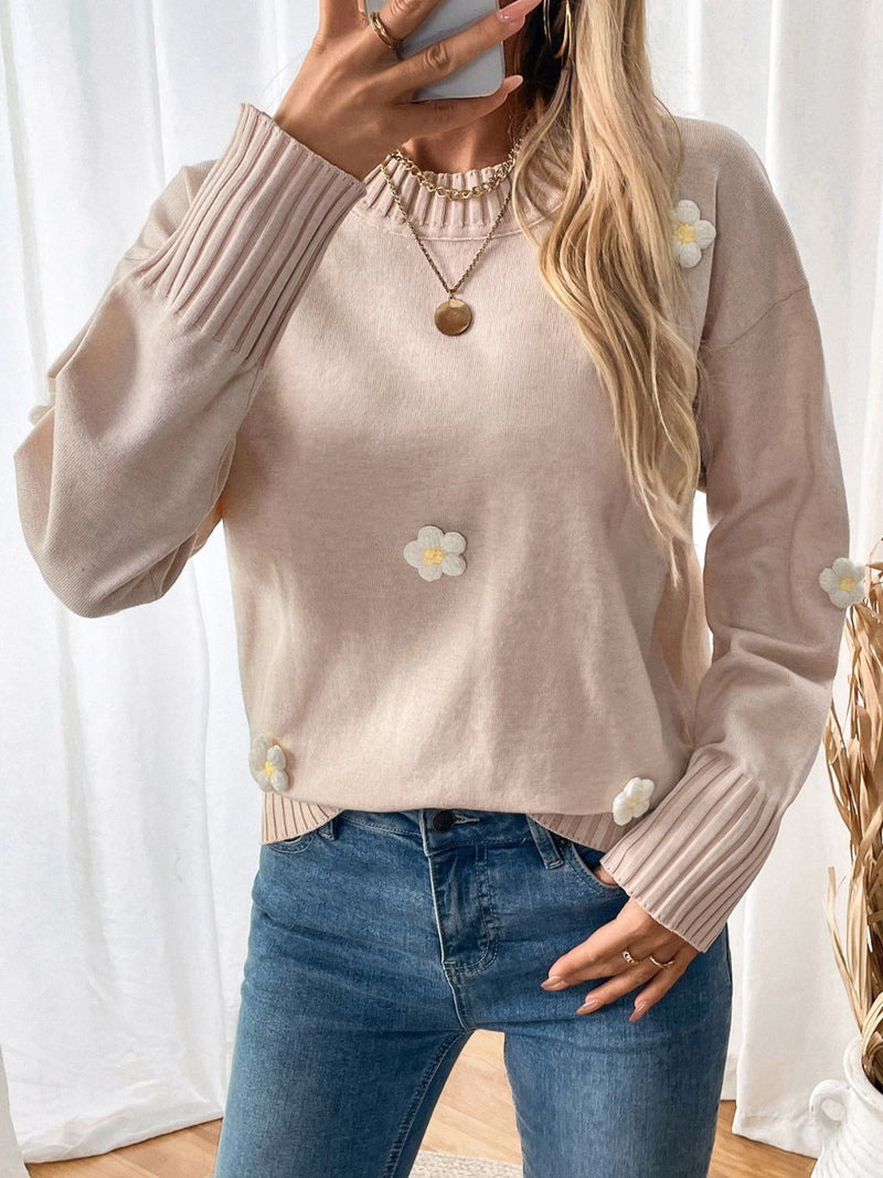 Hazel Blues® |  Perfee Flower Round Neck Long Sleeve Sweater