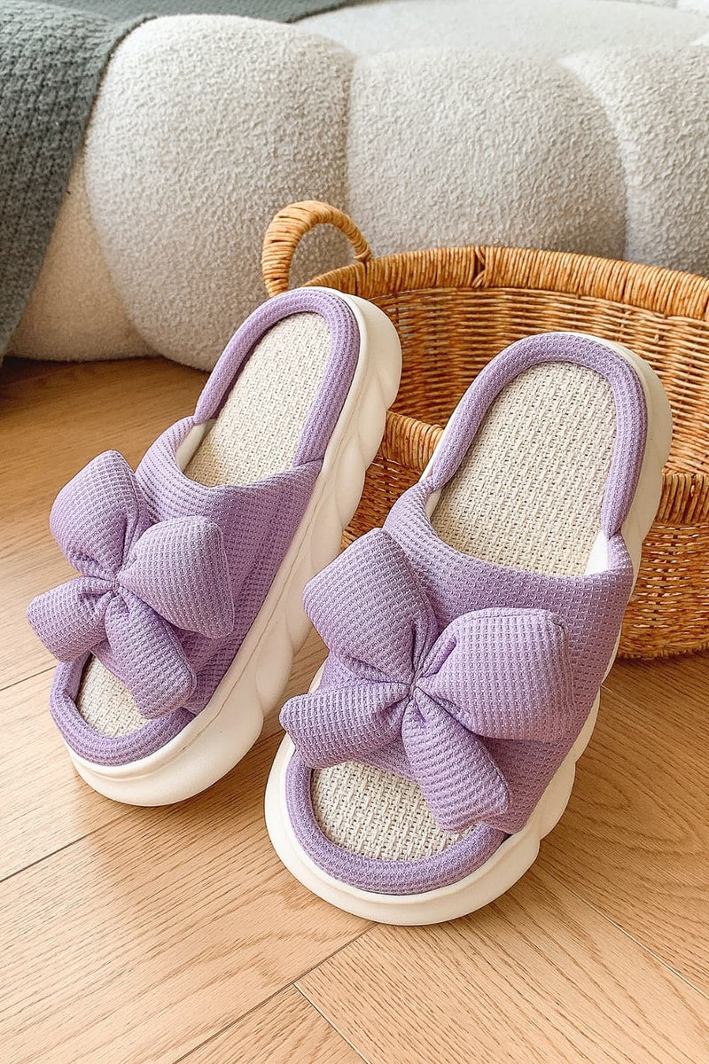 Hazel Blues® |  Bow Waffle-Knit Platform Slippers