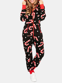 Hazel Blues® |  Printed Zip Up Long Sleeve Hooded Jumpsuit