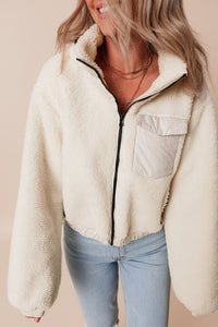 Hazel Blues® |  Drawstring Zip Up Sherpa Jacket with Removable Hood