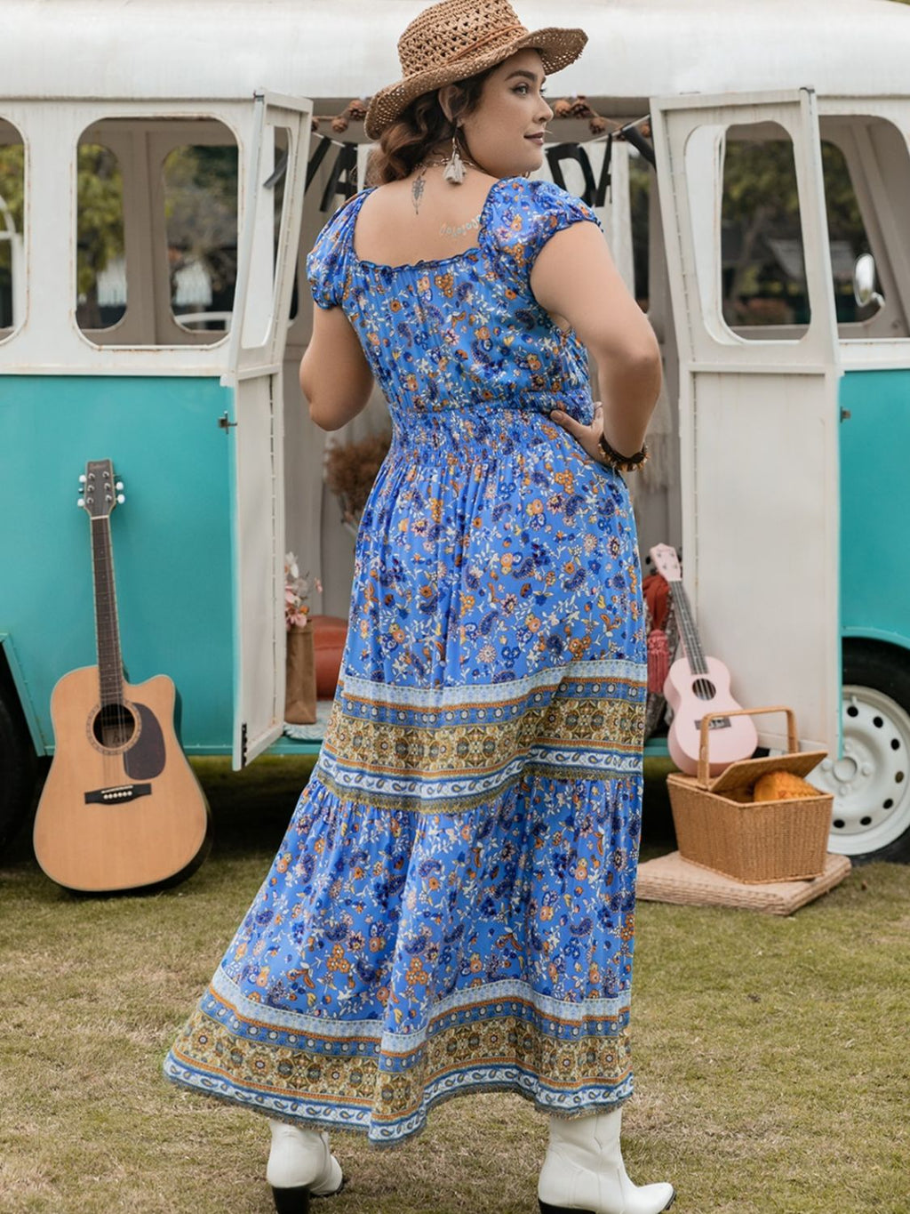 Hazel Blues® | Smocked Printed Cap Sleeve Dress