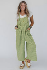 Hazel Blues® |  Green Gingham Wide Leg Loose Overall with Pockets