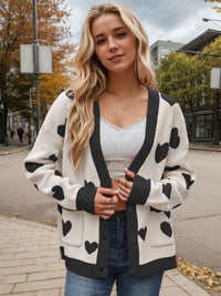 Hazel Blues® |  Heart Button Up Dropped Shoulder Long Sleeve Cardigan