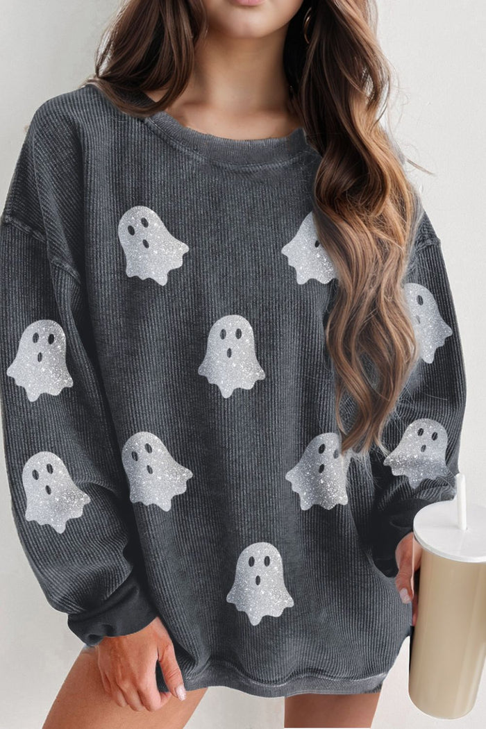 Hazel Blues® |  Glitter Ghost Round Neck Long Sleeve Sweatshirt