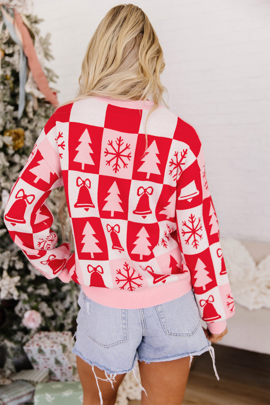 Pink Noel Christmas Plaid Sweater