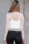 Hazel Blues® |  Ashleigh Blue Sheer Floral Lace Long Sleeve Slim Fit Top