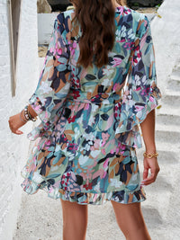 Hazel Blues® |  Ruffled Printed Surplice Half Sleeve Mini Dress