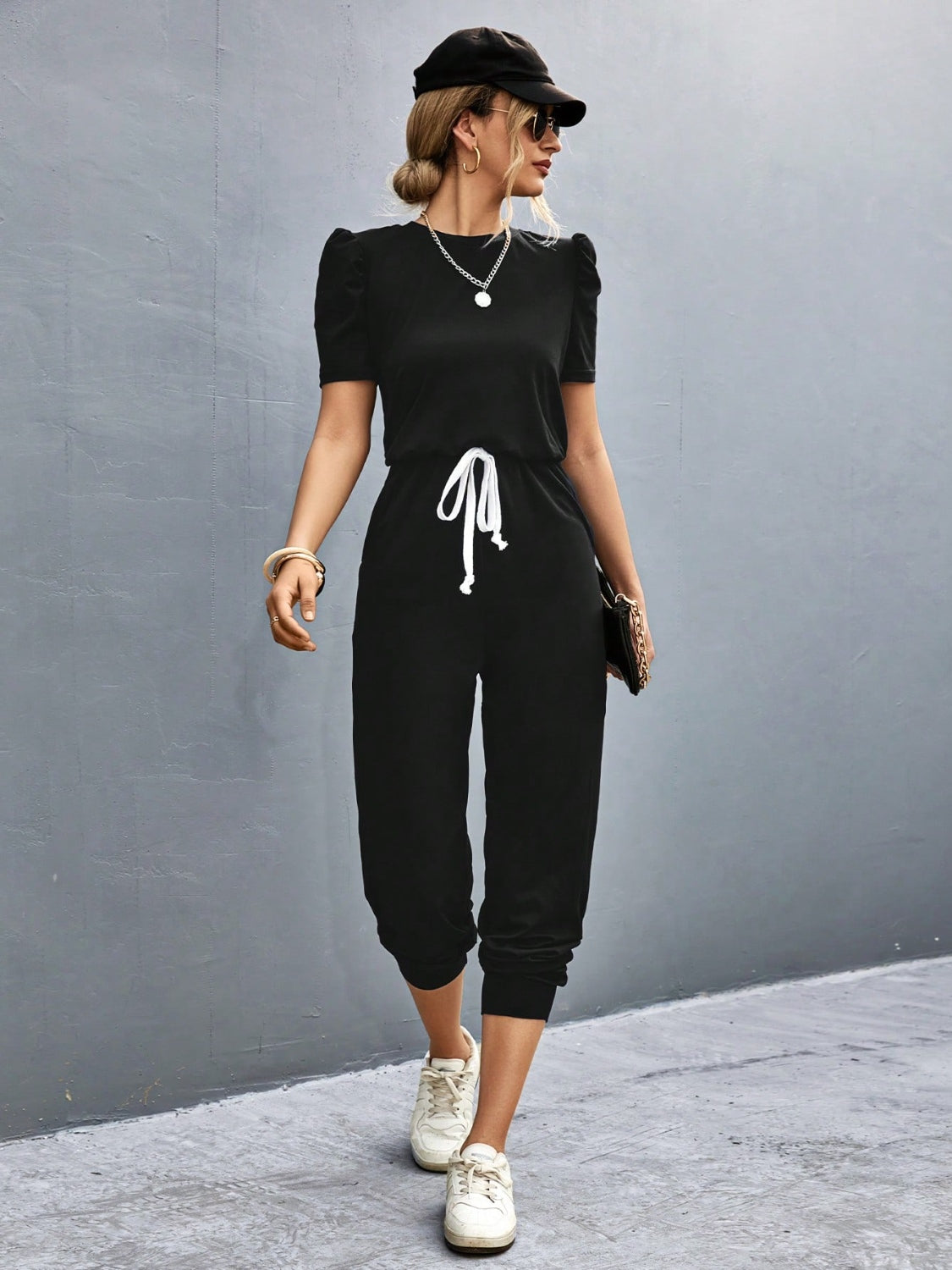 Hazel Blues® |  Round Neck Short Sleeve Jumpsuit