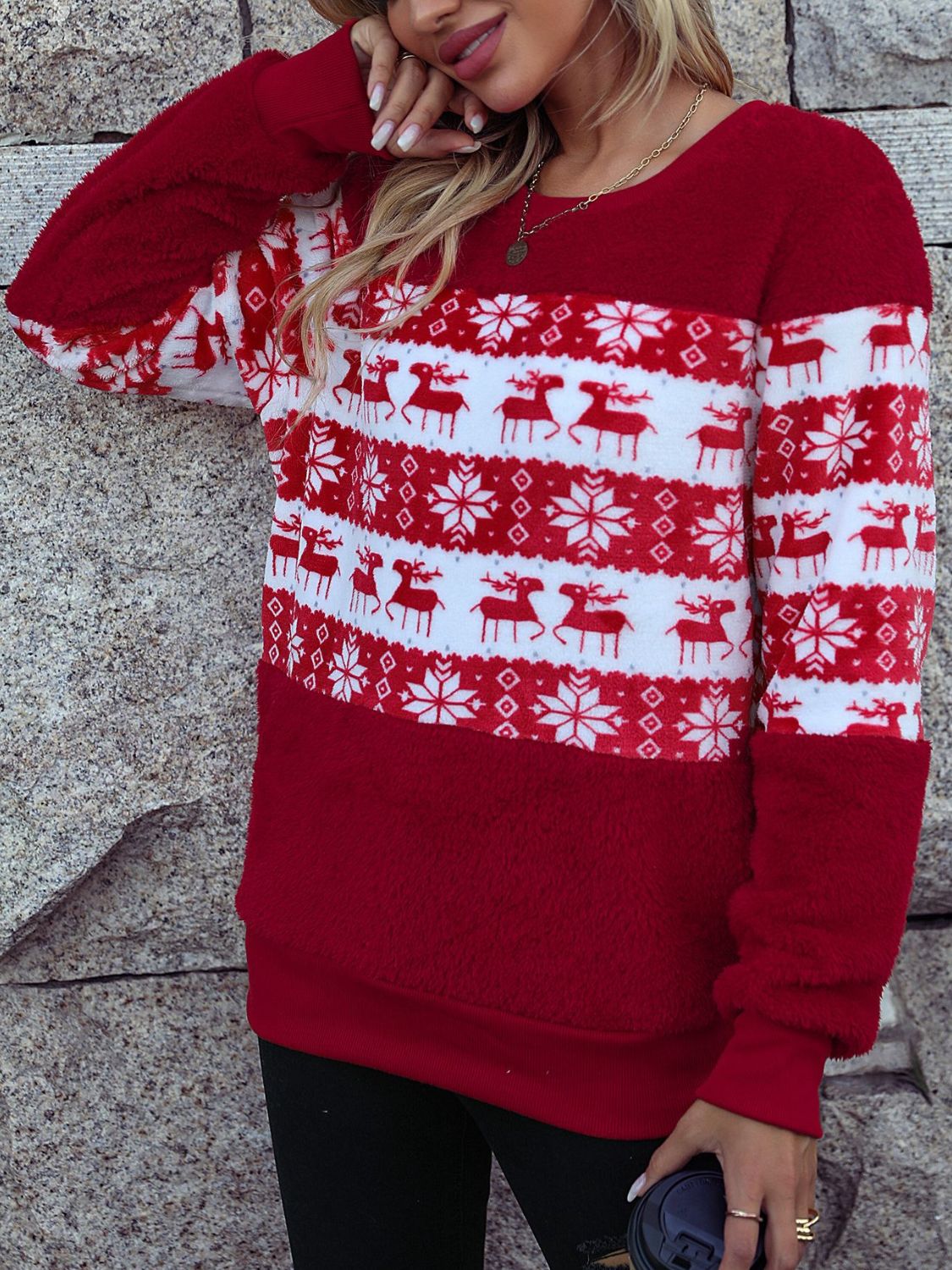 Hazel Blues® |  Christmas Element Round Neck Long Sleeve Sweatshirt