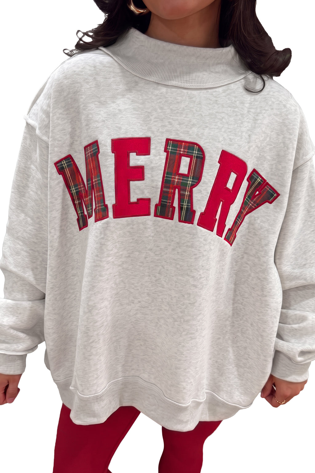 Merry Plaid Embroidered Tunic Sweatshirt