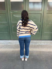 Contrast Trim Cardigan in Navy Stripe