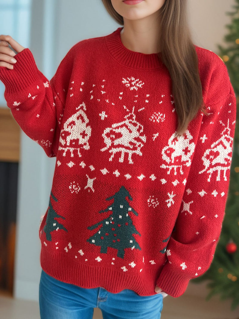 Hazel Blues® |  Christmas Element Round Neck Long Sleeve Sweater