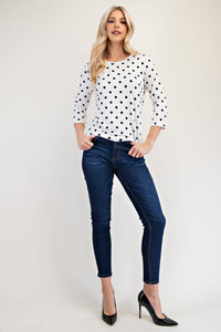 Hazel Blues® |  Celeste Polka Dot Round Neck Three-Quarter Sleeve T-Shirt