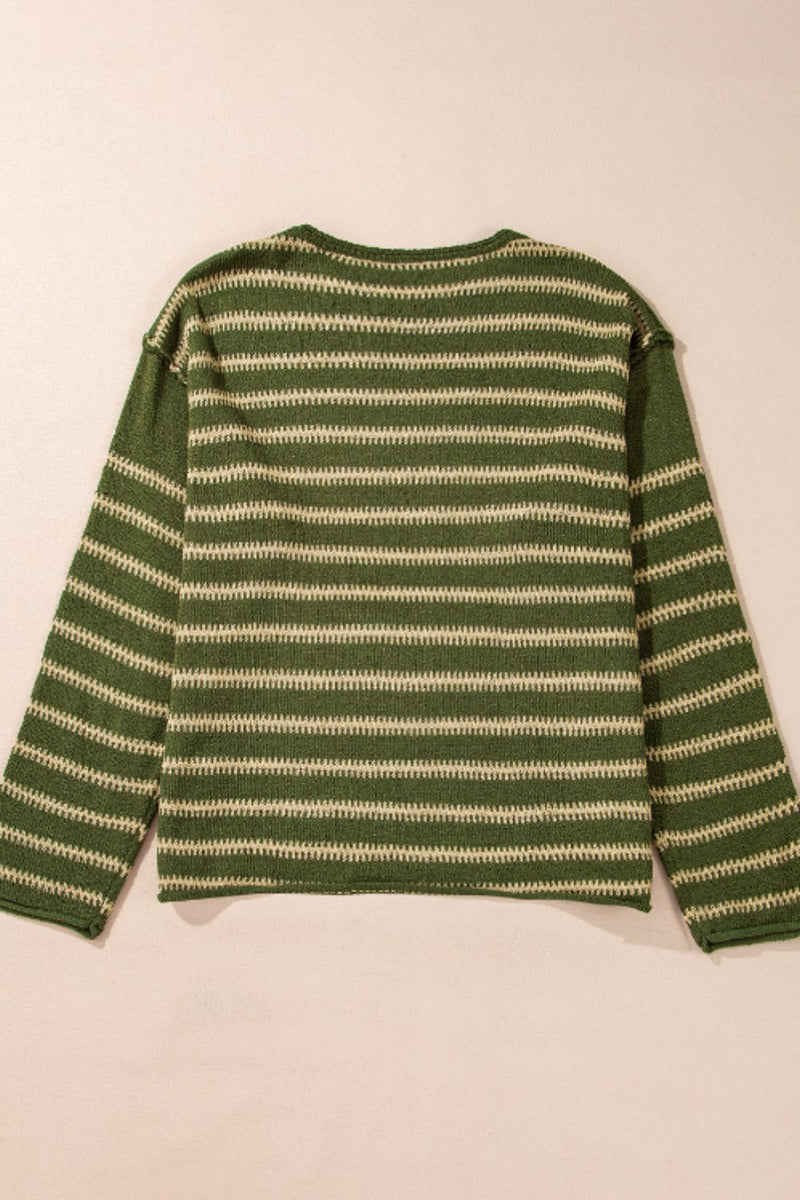 Striped Round Neck Dropped Shoulder Sweater