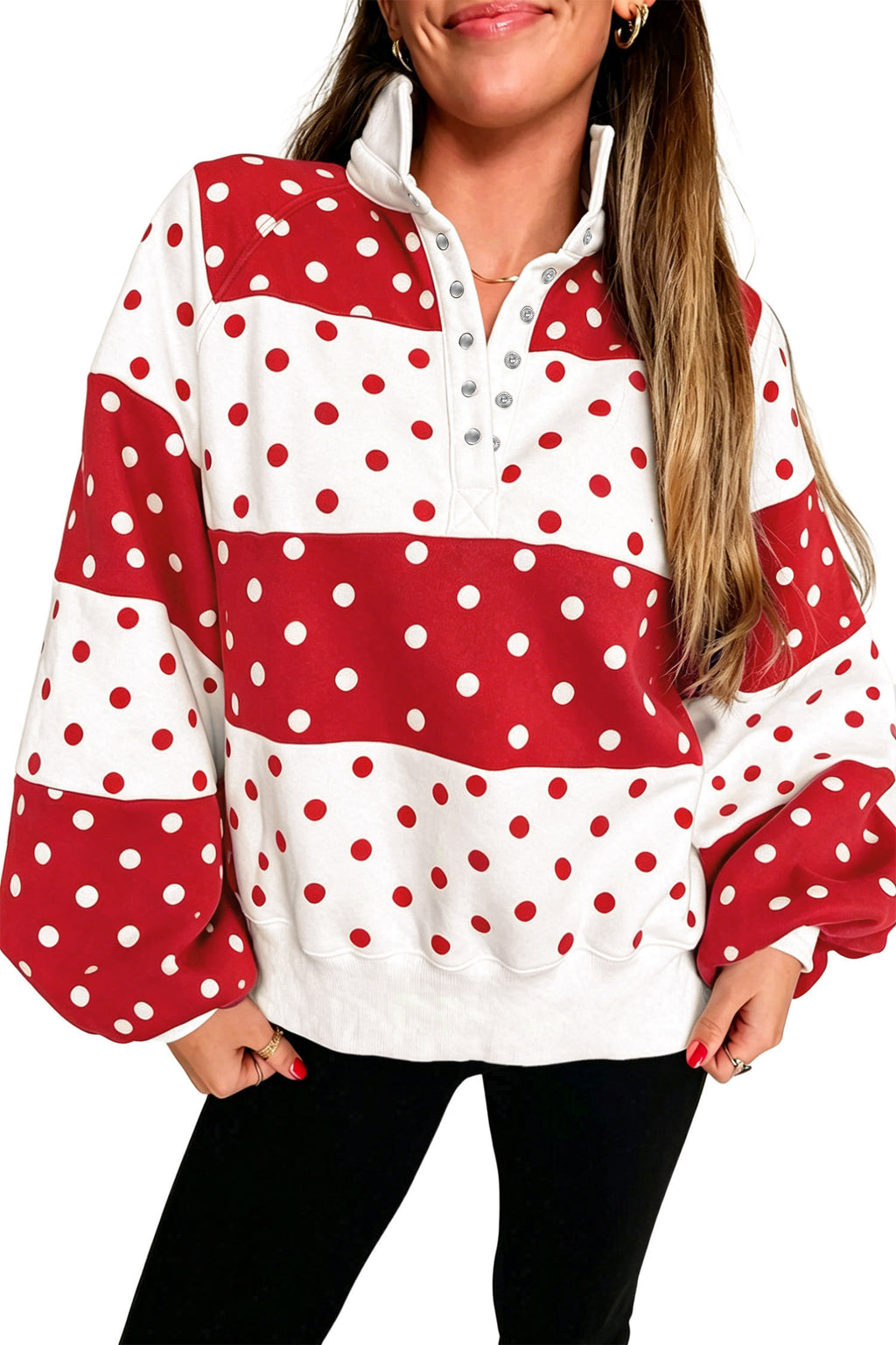 Red Polka Dot Color-Block Half-Zip Sweatshirt