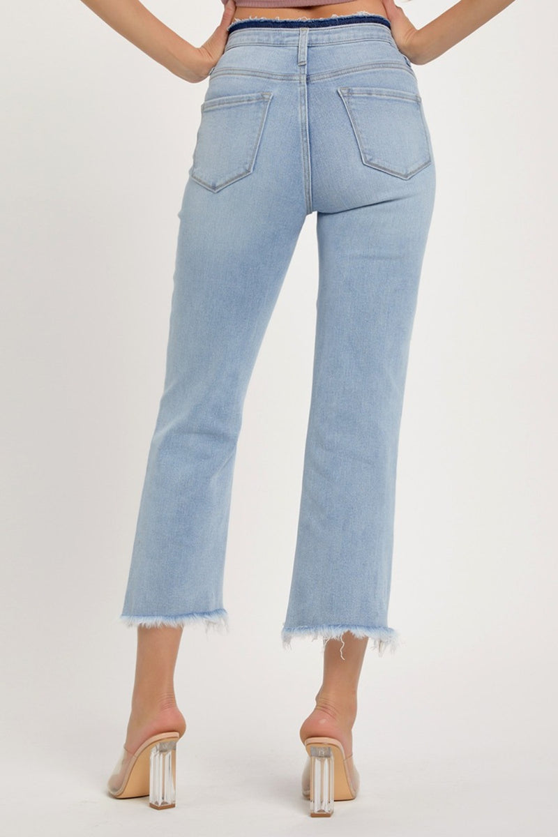 Hazel Blues® |  RISEN High Rise Raw Edge Crop Jeans