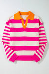 Hazel Blues® |  Contrast Stripes Johnny Collar Long Sleeve Sweater