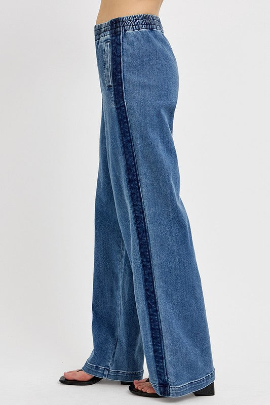 Hazel Blues® | RISEN Elastic Waist Wide Leg Jeans