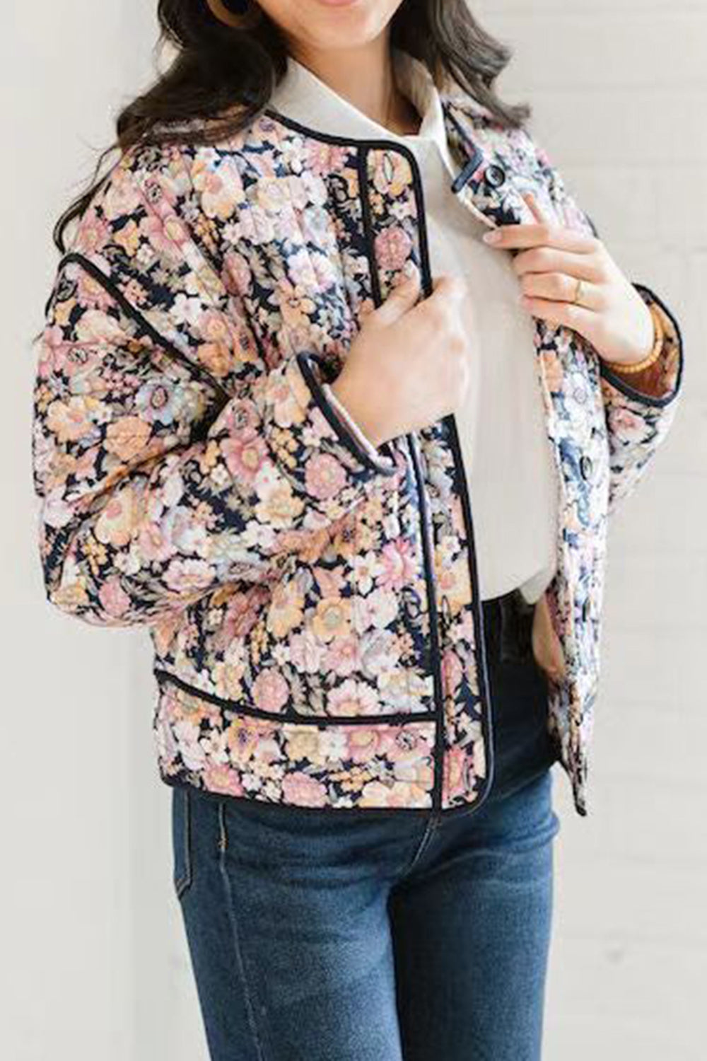 Hazel Blues® |  Floral Button Up Long Sleeve Winter Coat