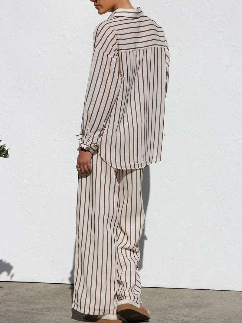 Hazel Blues® |  Striped Collared Neck Long Sleeve Top and Pants Set