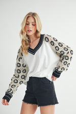 Hazel Blues® |  Aemi+Co Crochet Contrast Stitching V Neck Top