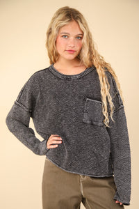 Hazel Blues® |  VERY J Mineral Washed Exposed Seam Sweater