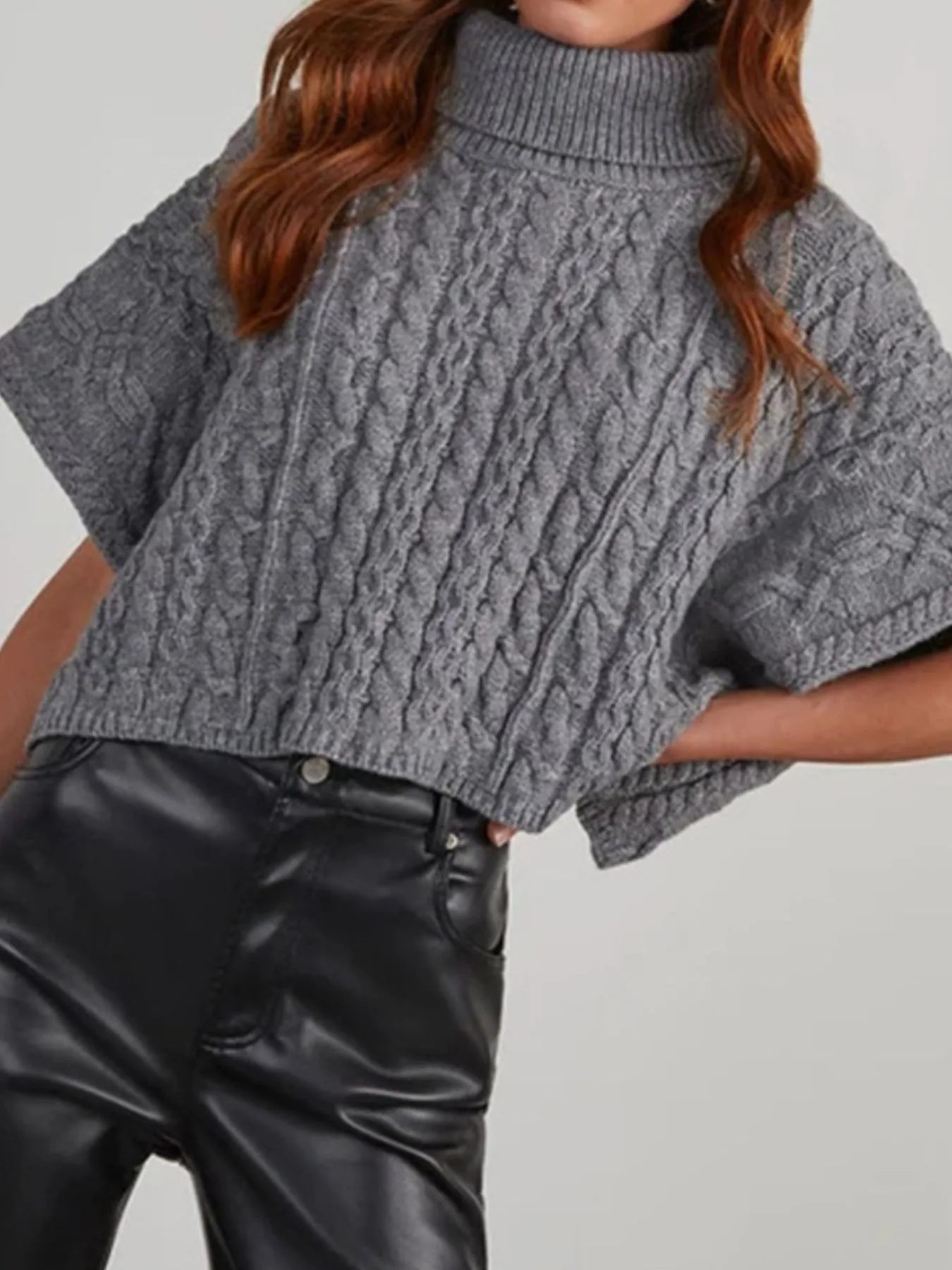 Cable Knit Turtleneck Short Sleeve Sweater – Hazel Blues®