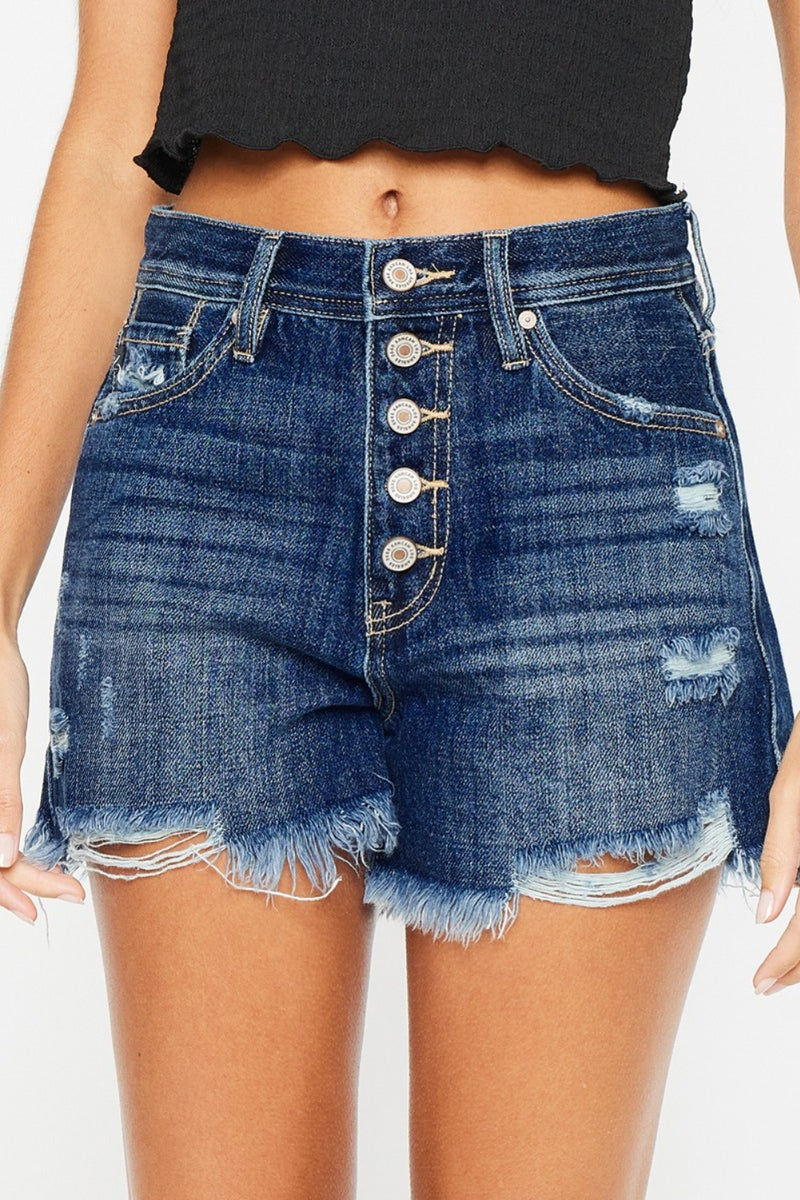 Hazel Blues® |  Kancan Raw Hem Button-Fly Denim Shorts