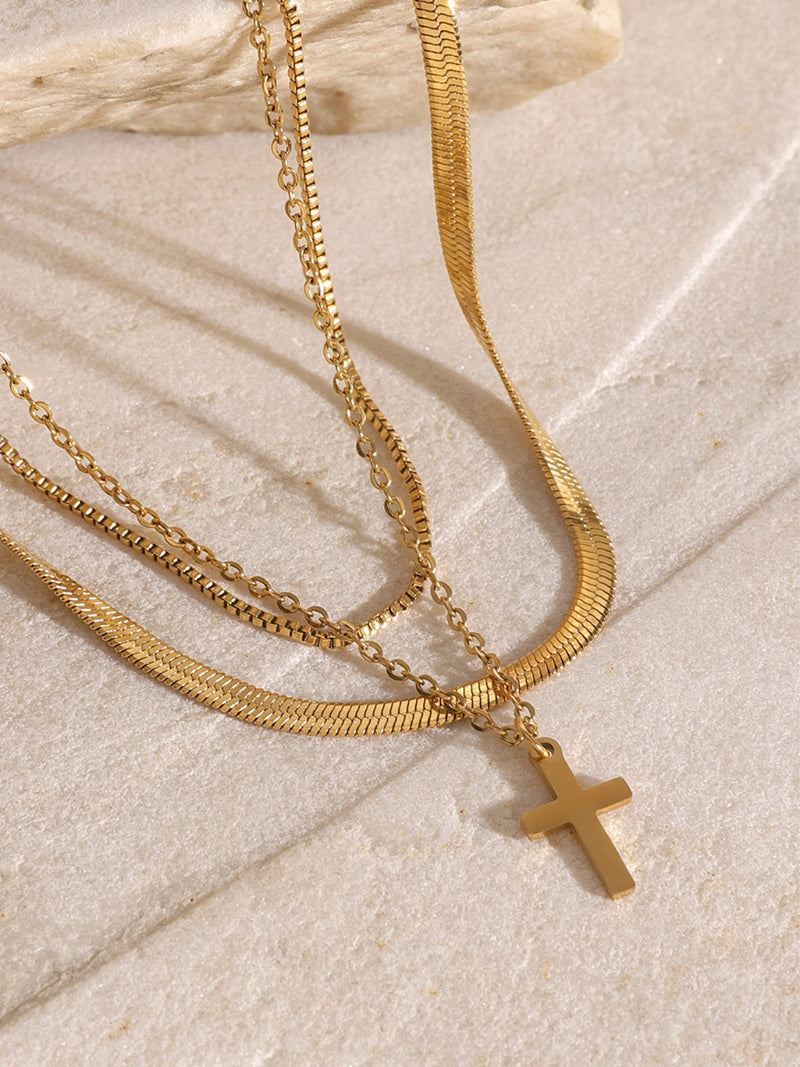 Hazel Blues® |  18K Gold-Plated Three-Layered Cross Necklace