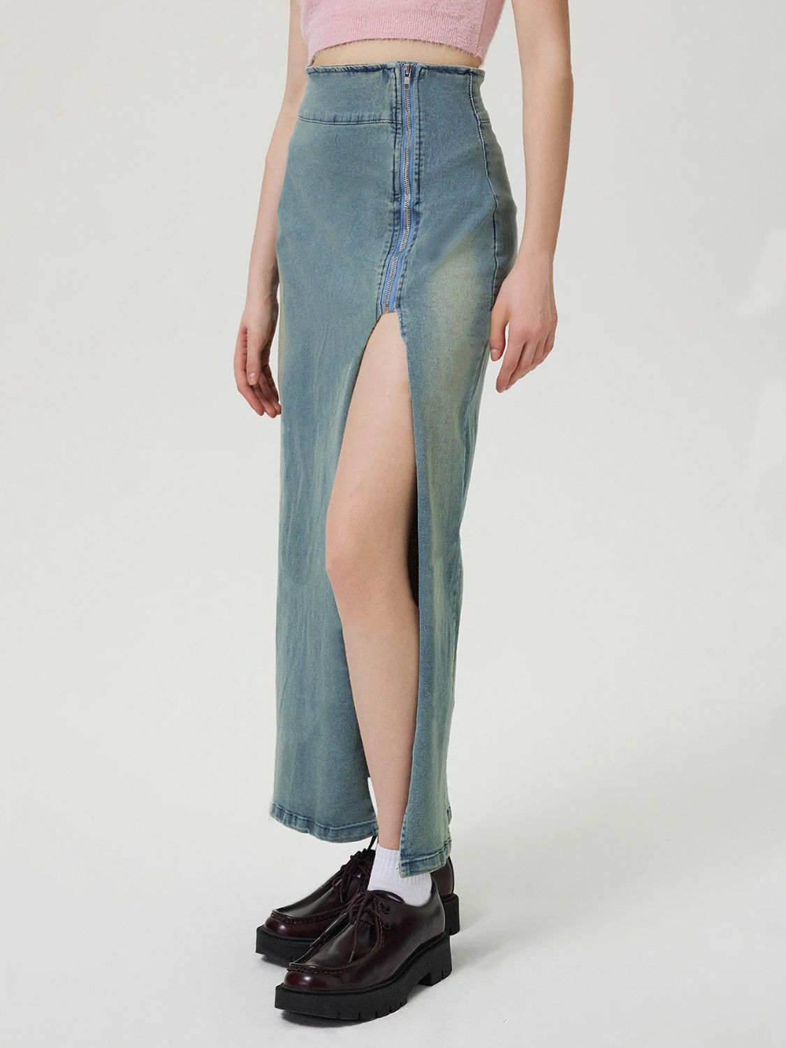 Hazel Blues® |  Slit Denim Skirt with Zip