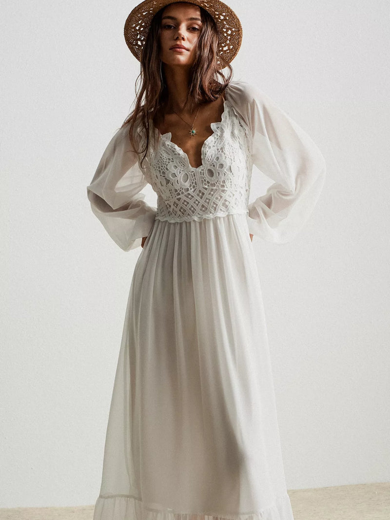 green emerald velvet dress Short Sleeve Bohemian Lace Maxi Dress I Love that Boho main image 0