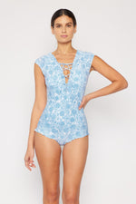 Hazel Blues® | Bring Me Flowers V-Neck One Piece Swimsuit In Thistle Blue: Adult