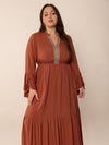 Hazel Blues® |  Ruffled Notched Long Sleeve Midi Dress