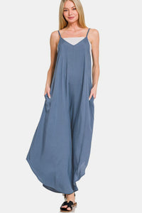 Hazel Blues® |  Zenana Spaghetti Strap Wide Leg Overalls with Pockets