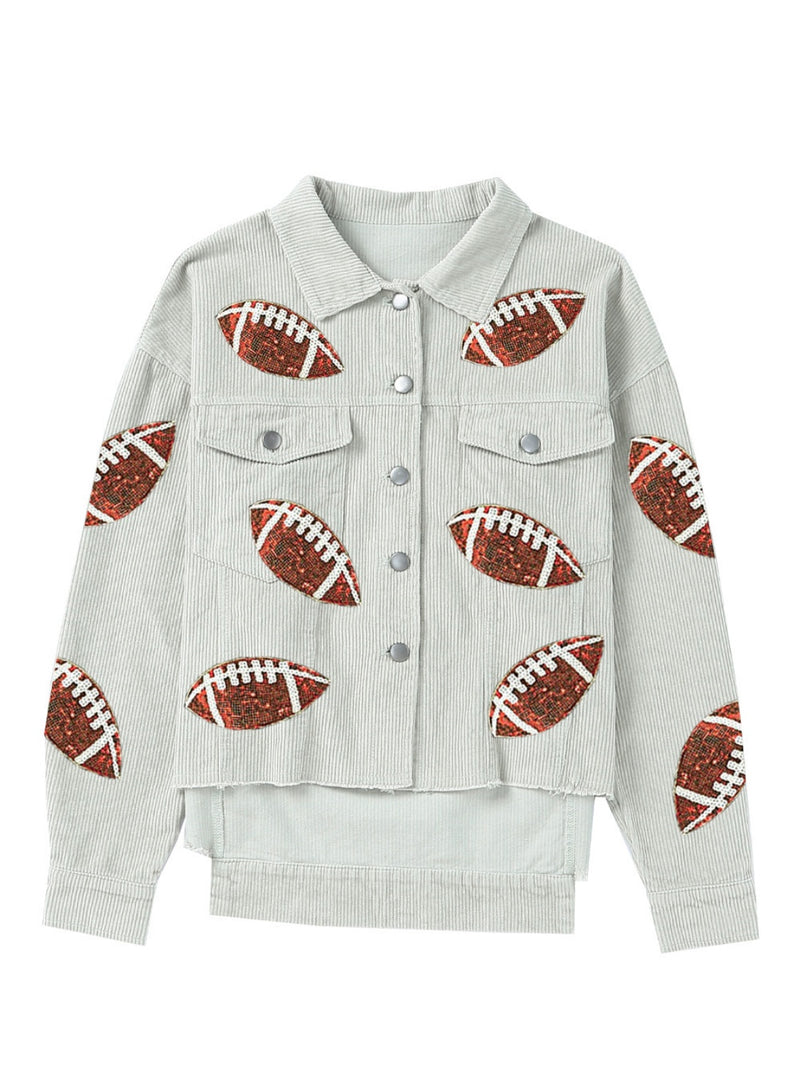 Hazel Blues® |  Football Sequin Button Up Dropped Shoulder Jacket