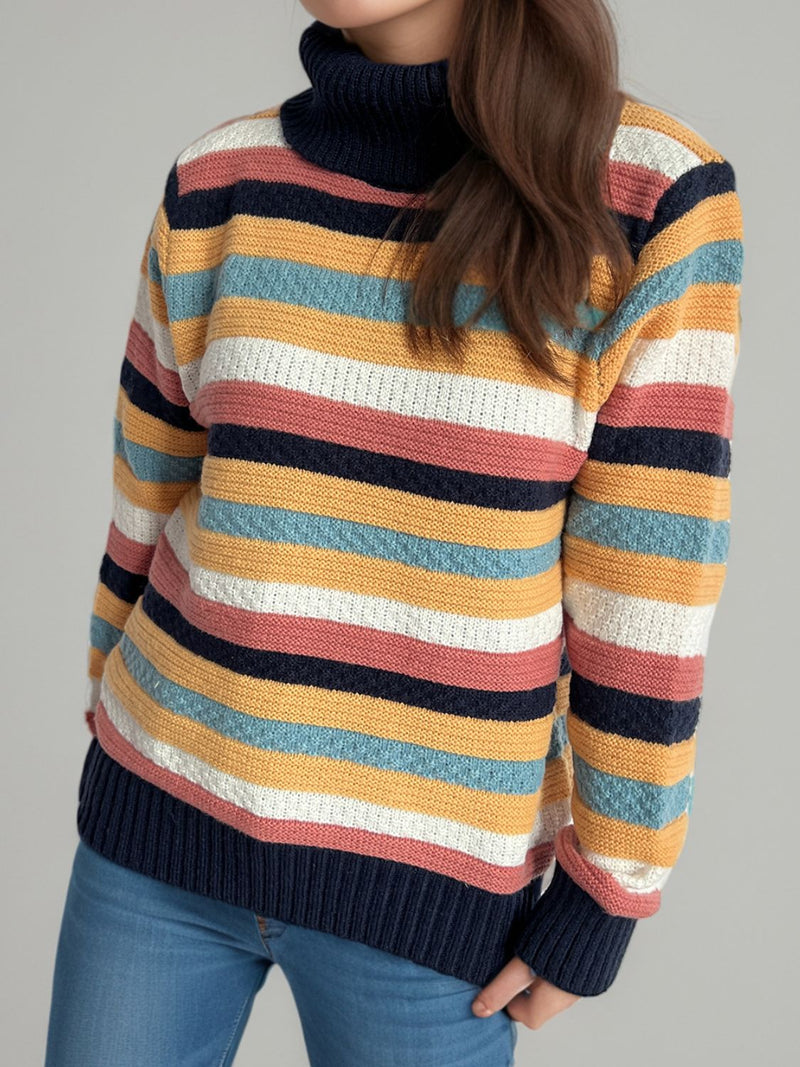 Hazel Blues® |  Contrast Stripes Turtleneck Long Sleeve Sweater