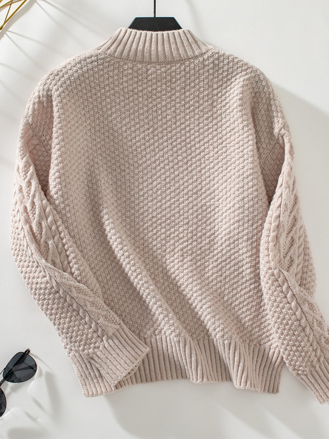 Hazel Blues® |  Cable-Knit Mock Neck Long Sleeve Sweater