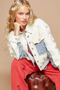 Hazel Blues® |  POL Embroidered Sleeve Raw Edge Quilted Jacket