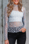 Hazel Blues® |  Ashleigh Blue Sheer Floral Lace Long Sleeve Slim Fit Top