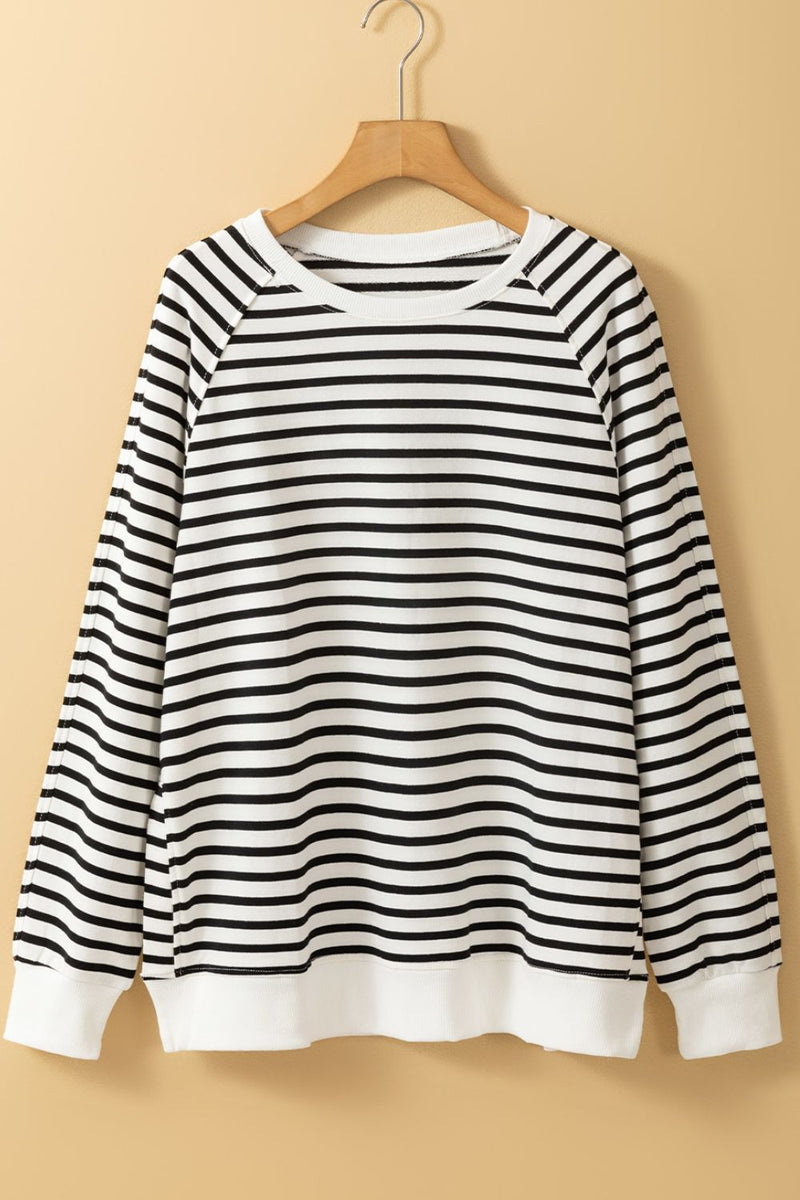 Hazel Blues® |  Side Slit Stripe Raglan Sleeve Sweatshirt