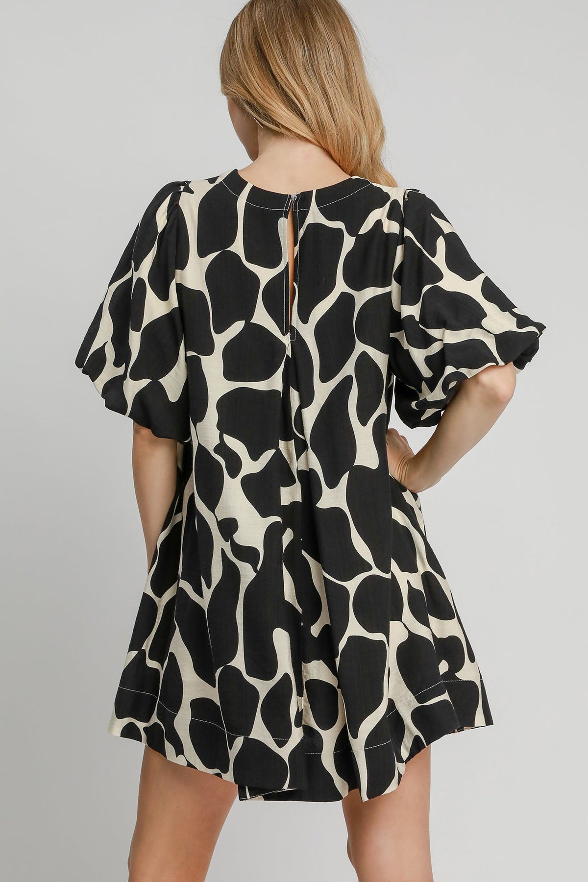 Hazel Blues® | Umgee Two Tone Abstract Print Puff Sleeve Dress