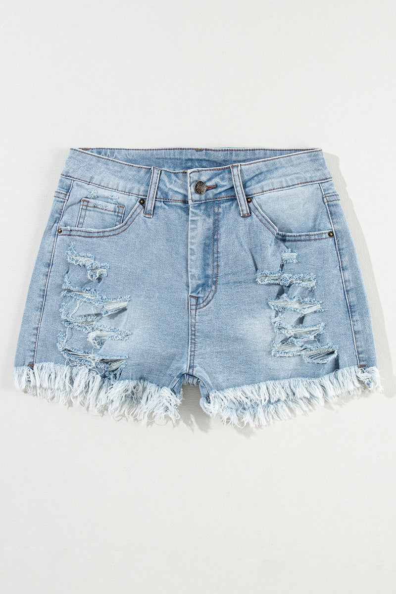 Hazel Blues® |  Distressed Raw Hem Denim Shorts