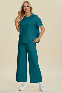 Hazel Blues® |  Double Take Texture Round Neck Short Sleeve Top and Pants Set