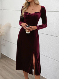 Hazel Blues® |  Perfee Sweetheart Neck Long Sleeve Midi Dress